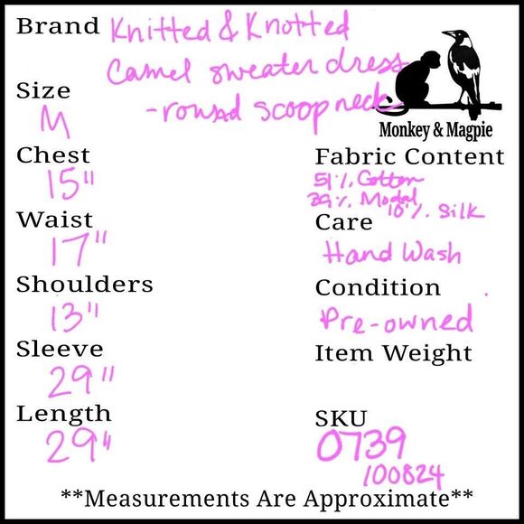 Anthropologie Knitted & Knotted Tan Beige Sweater Dress Silk Blend Medium - Picture 8 of 10